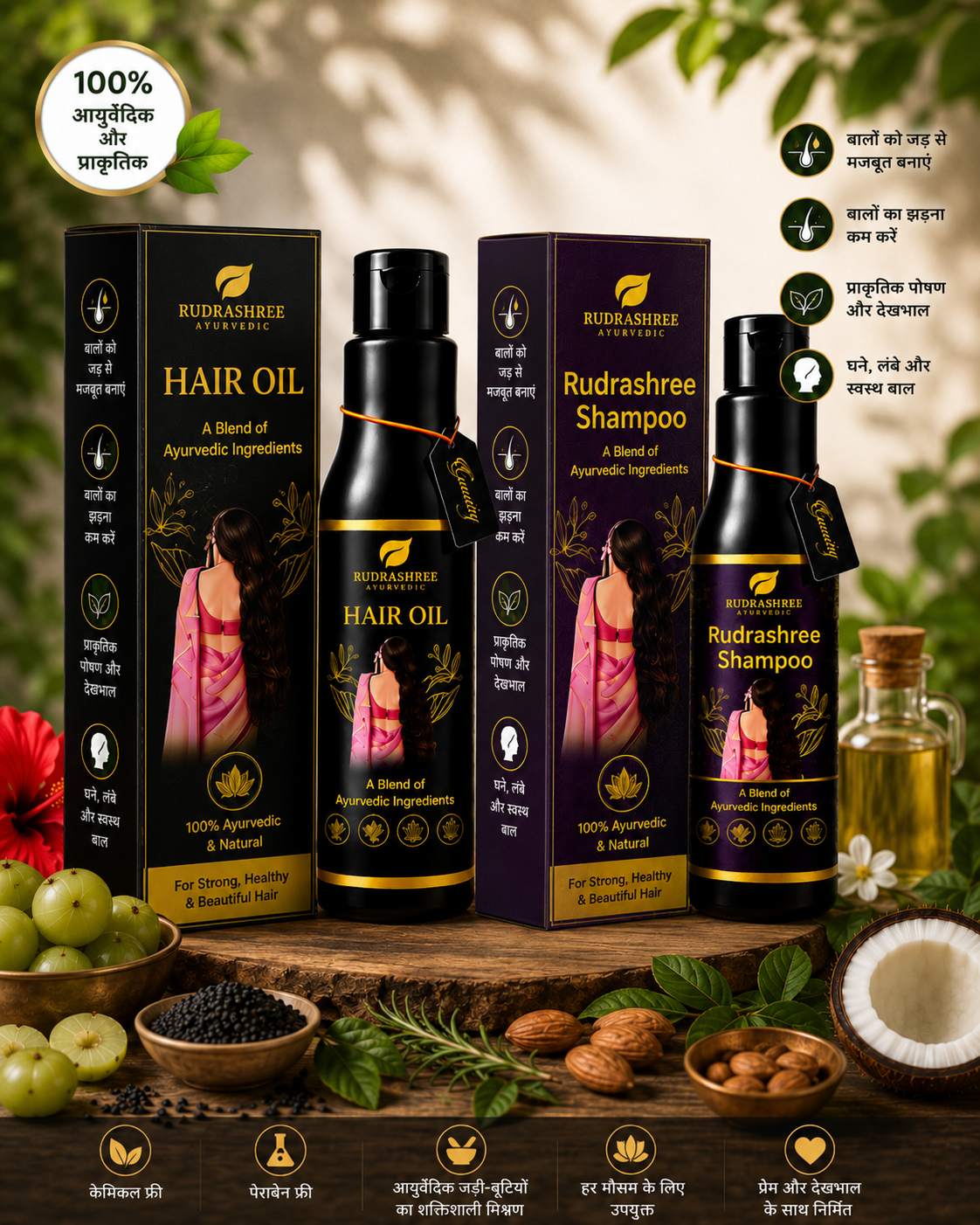Rudrashree Ayurvedic Hair Oil & Shampoo Combo – Hair Fall Control, Hair Growth & Deep Scalp Nourishment