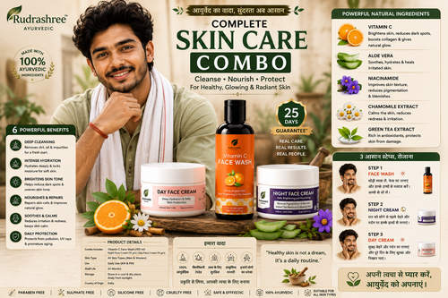 Rudrashree Ayurvedic Complete Skin Care Combo – Vitamin C Face Wash, Day Face Cream & Night Face Cream for Healthy, Glowing Skin