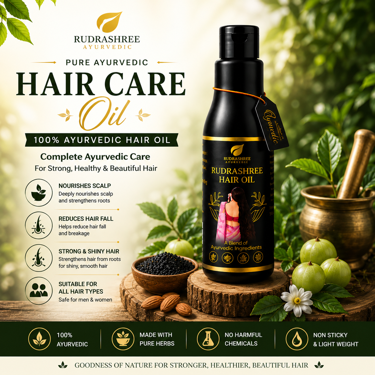 Rudrashree Ayurvedic Hair Oil – Authentic Ayurvedic Taila Paka (Sirpak) Process with 21+ Herbs